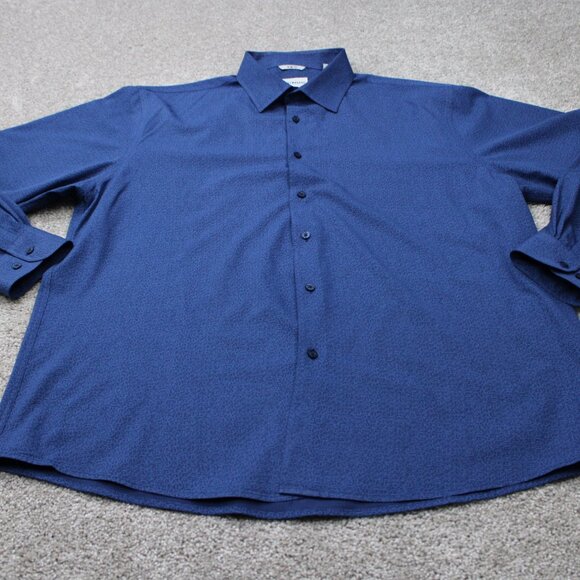 Lucky Brand Shirt Mens XL (17/17.5, 34/35) Blue Geometric Slim Fit 4 Way Stretch - Picture 3 of 13